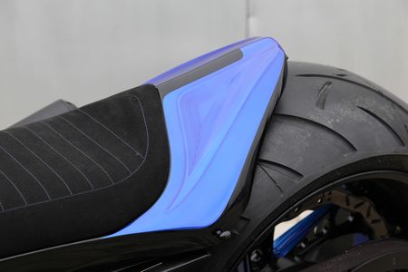 VR Blue Motorrad Nahaufnahme vom Sitz